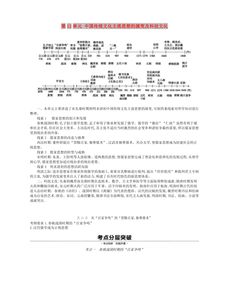 2019年高考历史一轮复习 第12单元 中国传统文化主流思想的演变及科技文化学案 新人教版.docx_第1页