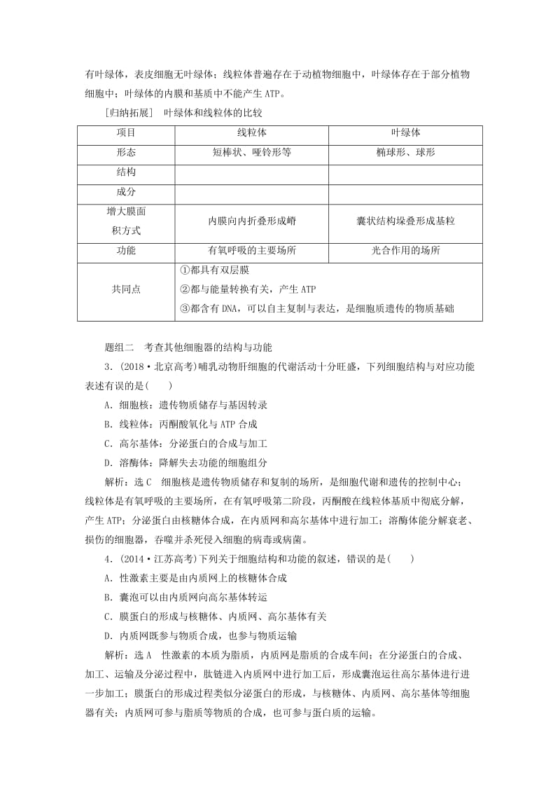 （江苏专版）2020版高考生物一轮复习 第二单元 第2讲 细胞器——系统内的分工与合作讲义（含解析）（必修1）.doc_第3页