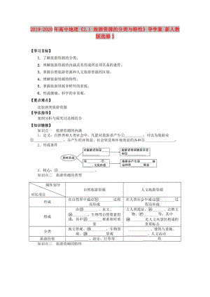 2019-2020年高中地理《2.1 旅游資源的分類與特性》導學案 新人教版選修3.doc