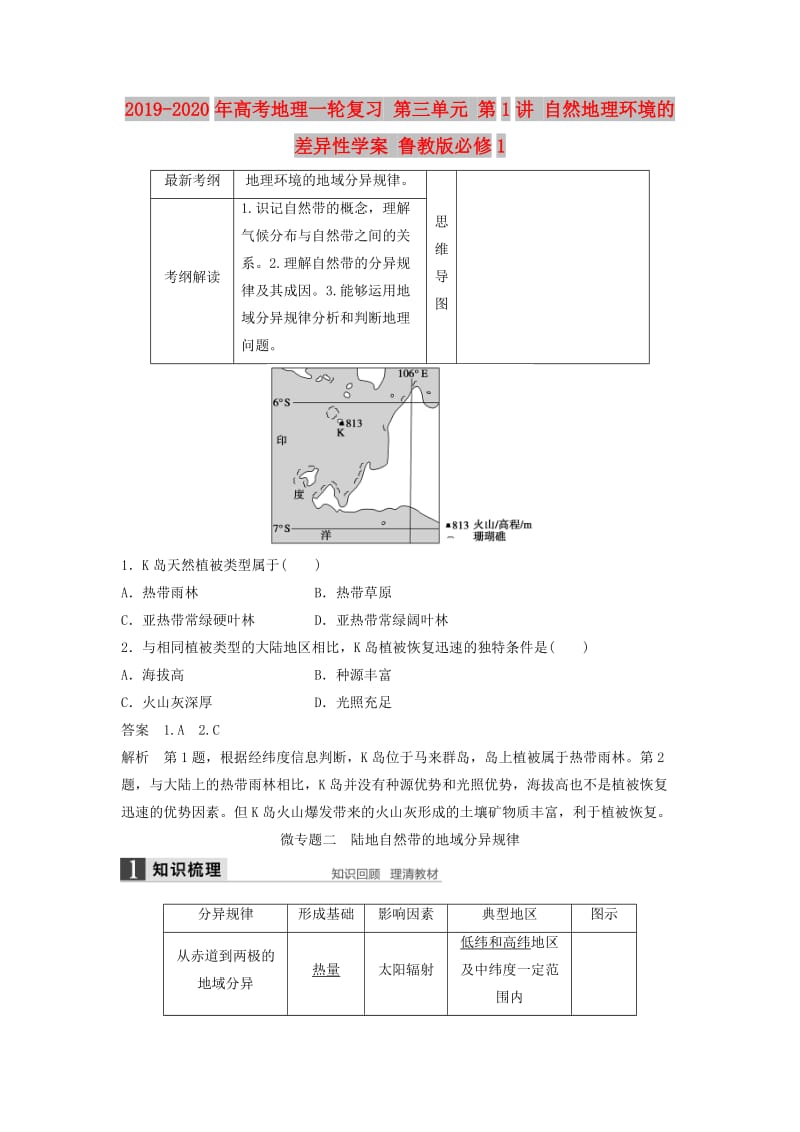 2019-2020年高考地理一轮复习 第三单元 第1讲 自然地理环境的差异性学案 鲁教版必修1.doc_第1页