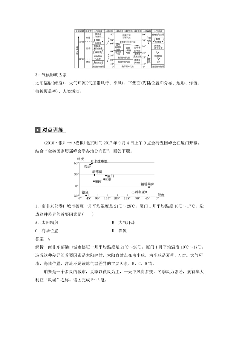 2019版高考地理二轮复习 考前三个月 专题二 大气运动原理 常考点四 气候成因及特征分析练习.doc_第3页