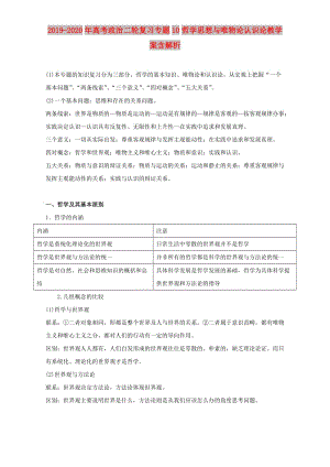 2019-2020年高考政治二輪復(fù)習(xí)專題10哲學(xué)思想與唯物論認(rèn)識論教學(xué)案含解析.doc