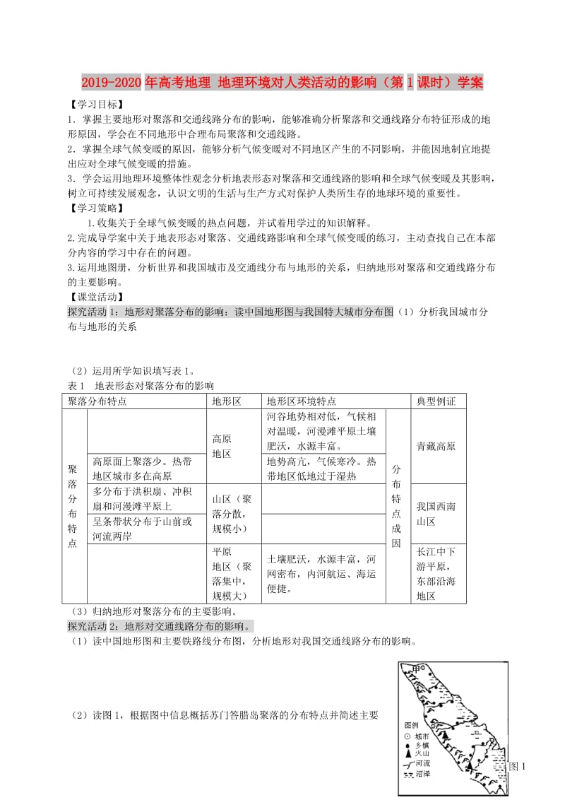 2019-2020年高考地理 地理环境对人类活动的影响（第1课时）学案.doc_第1页