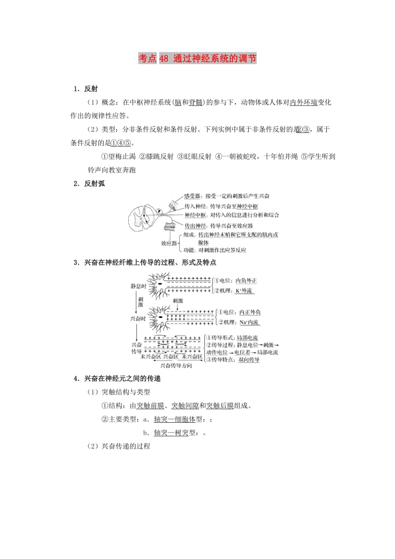 2019年高考生物 考点一遍过 考点48 通过神经系统的调节（含解析）.doc_第1页