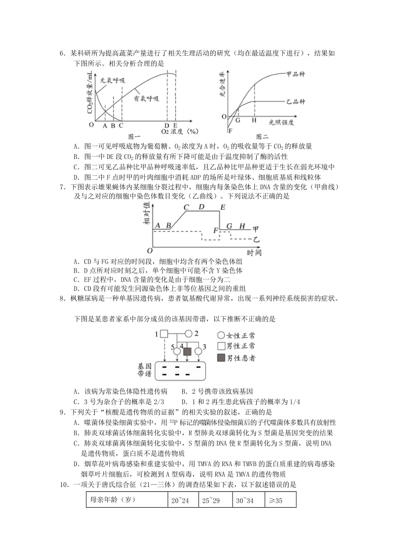 2019届高三生物下学期4月质量检测试题.doc_第2页