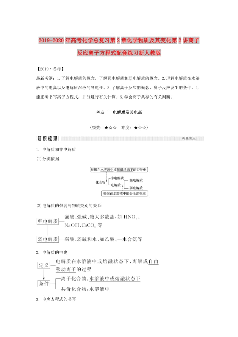 2019-2020年高考化学总复习第2章化学物质及其变化第2讲离子反应离子方程式配套练习新人教版.doc_第1页