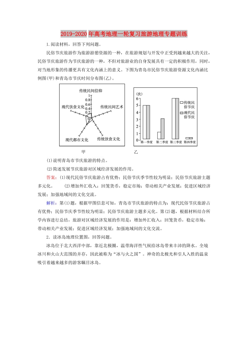 2019-2020年高考地理一轮复习旅游地理专题训练.doc_第1页