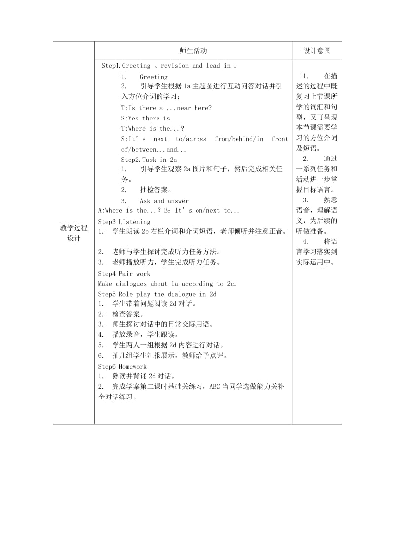 七年级英语下册 Unit 8 Is there a post office near here Section A（2a-2e）教学设计 人教新目标版.doc_第2页