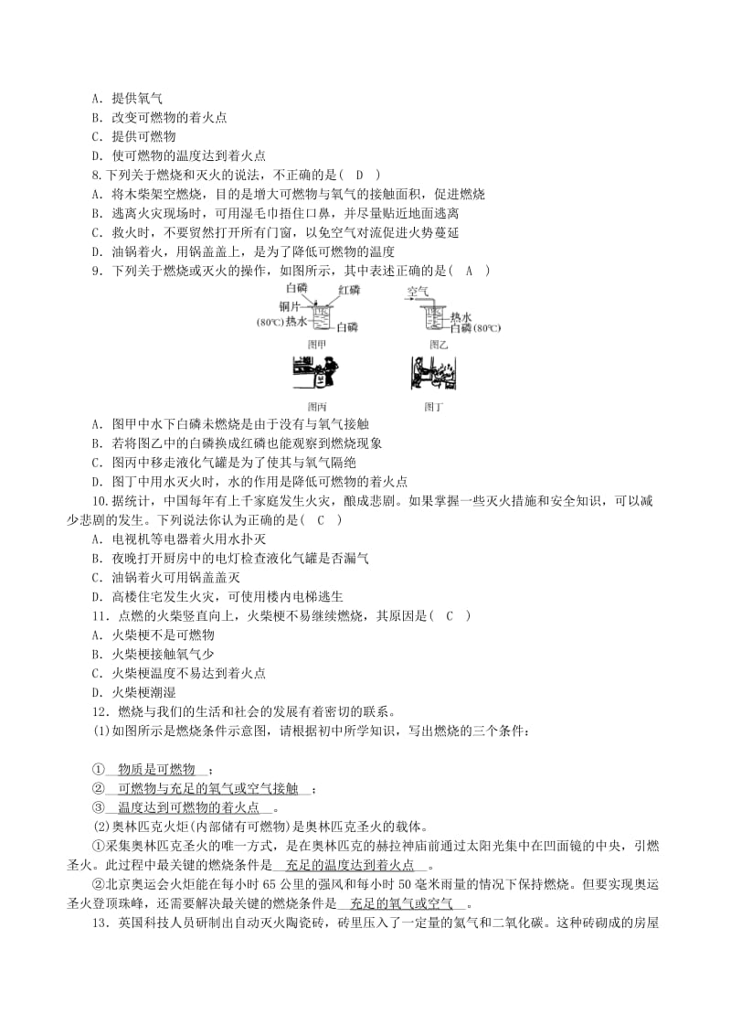 九年级化学上册 第六单元 燃料与燃烧 第1节 燃烧与灭火 第1课时 燃烧的条件 灭火的原理课时练习 鲁教版.doc_第2页