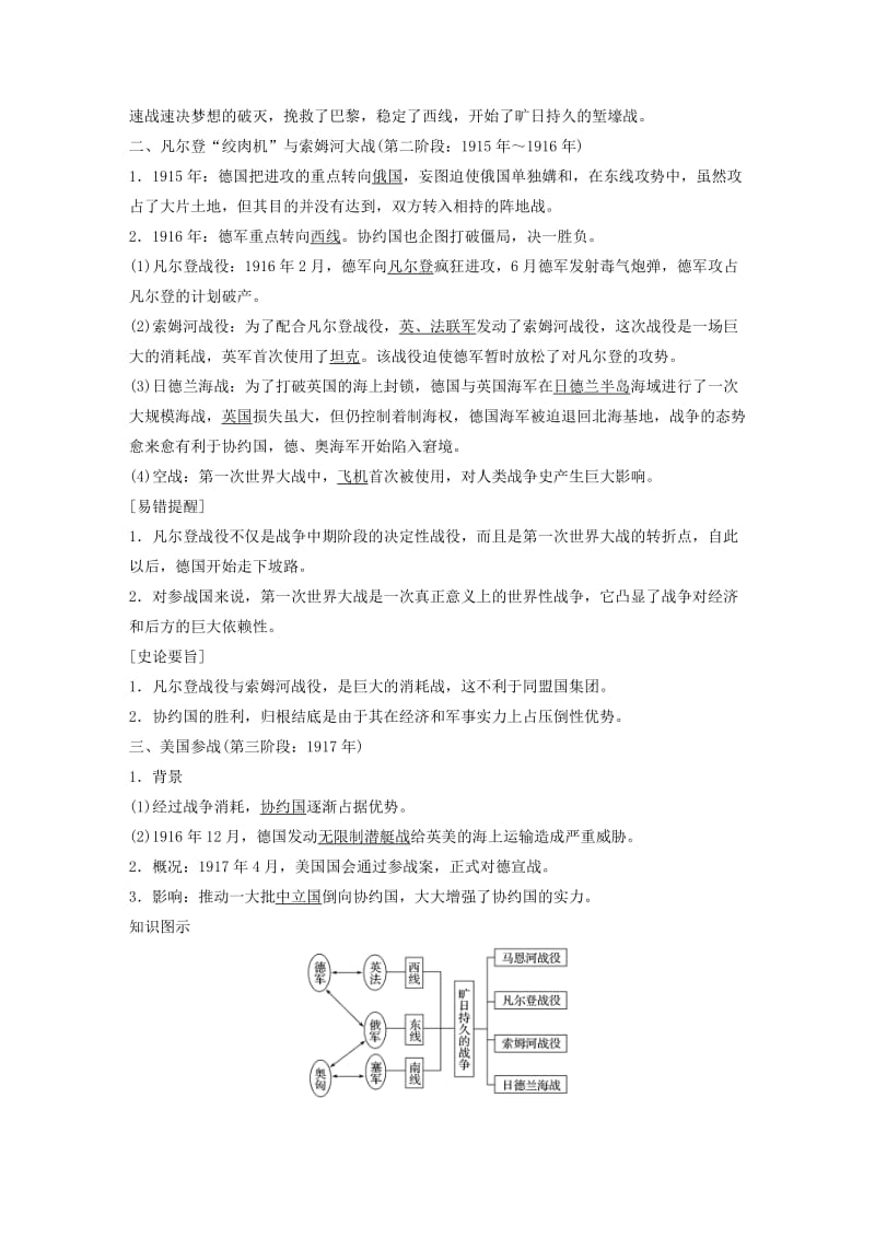 2018年高中历史 专题一 第一次世界大战 第2课 第一次世界大战的经过学案 新人教版选修3.doc_第2页