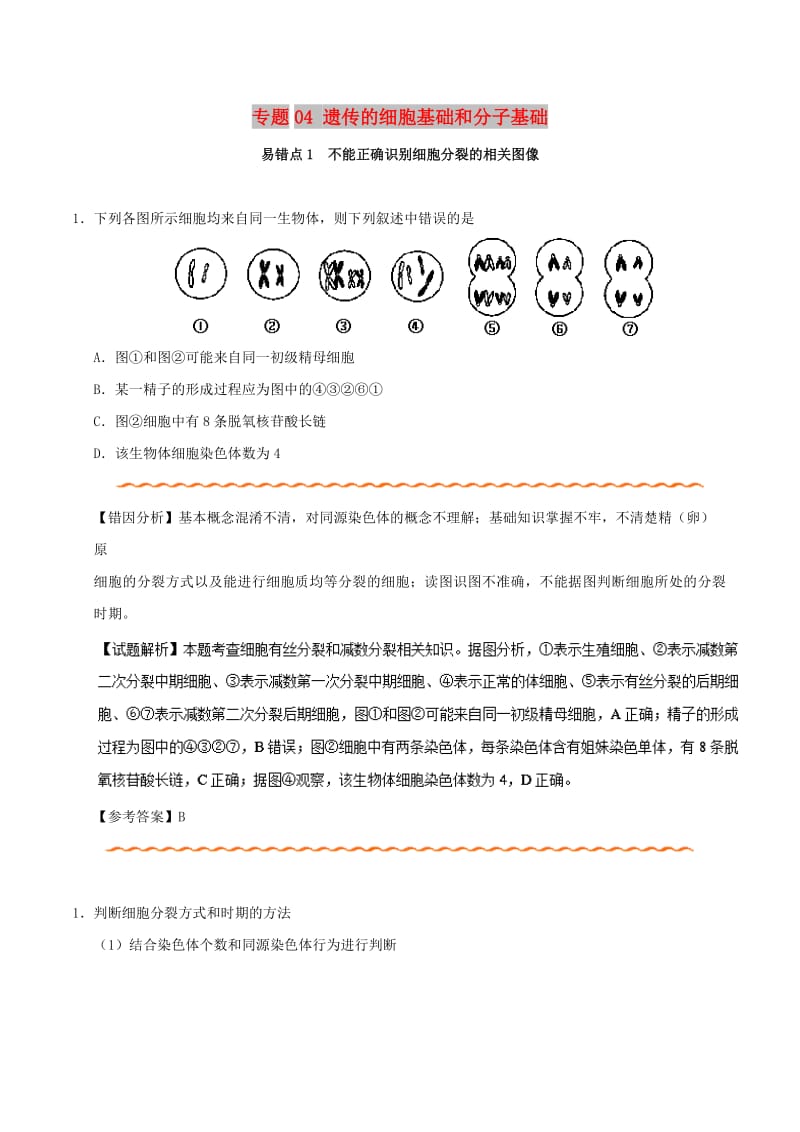 2019年高考生物 纠错笔记 专题04 遗传的细胞基础和分子基础.doc_第1页