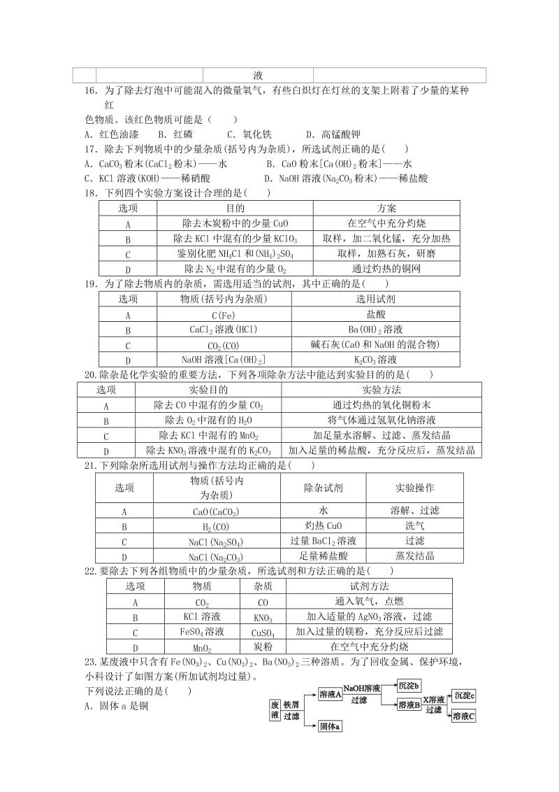 2019版中考化学专题复习 物质的除杂.doc_第3页