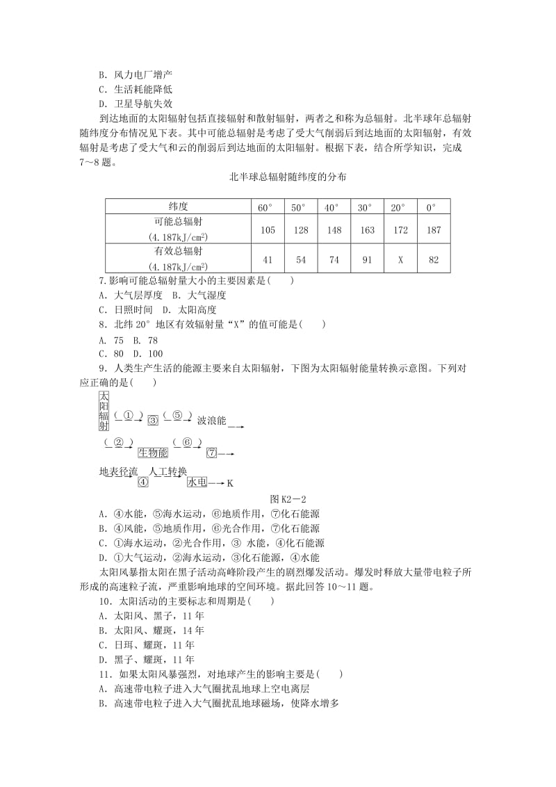 2019-2020年高考地理一轮 第2讲 地球的宇宙环境课时专练 鲁教版.doc_第2页