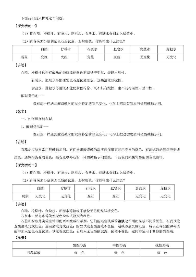 九年级化学全册 第五单元 常见的酸和碱 5.1 生活中的酸和碱教案4 鲁教版.doc_第2页