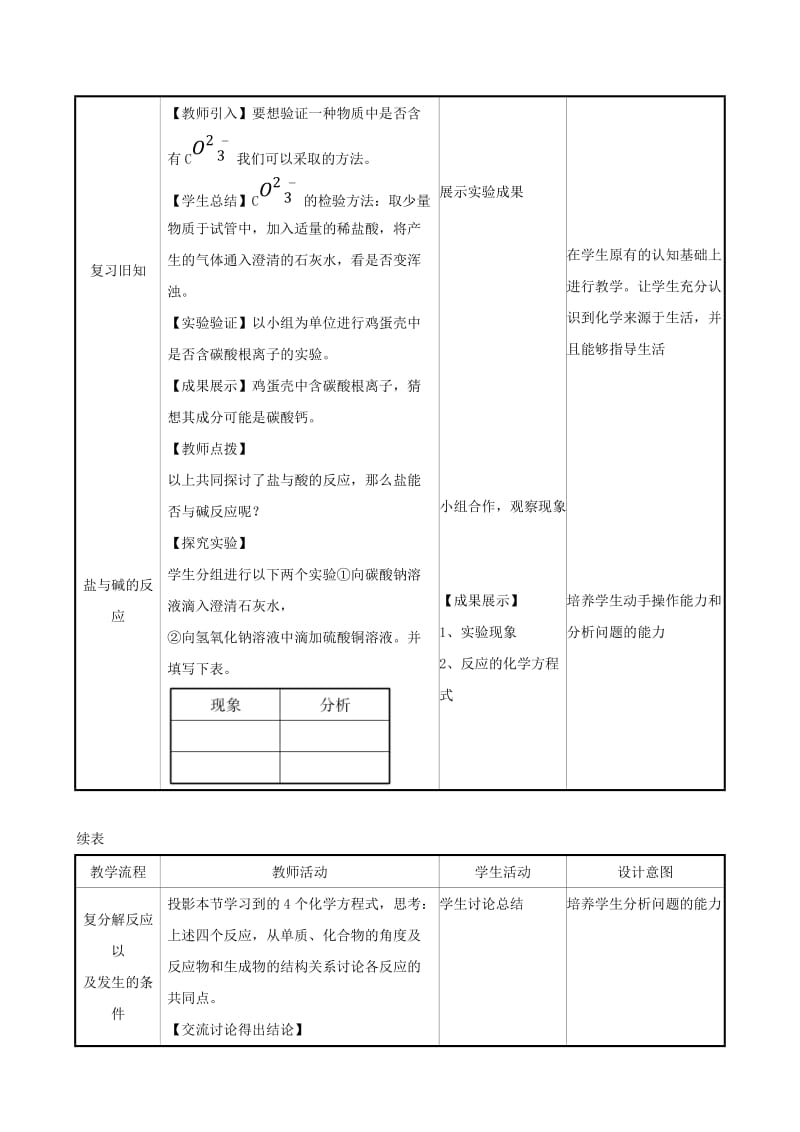 2019版九年级化学下册第十一单元盐化肥11.1生活中常见的盐11.1.2复分解反应和盐的化学性质教案 新人教版.doc_第2页