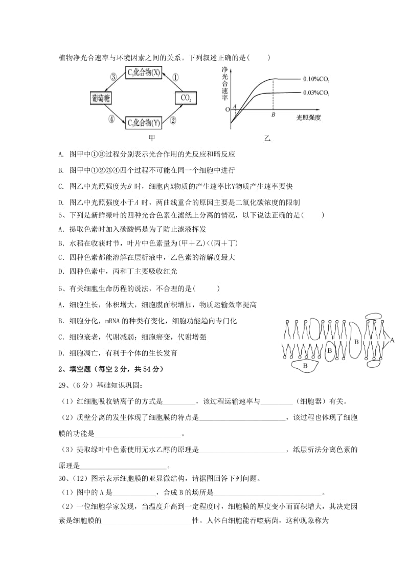 广东省惠州市2019年高考生物总复习 4-6章单元再考卷（必修1).doc_第2页