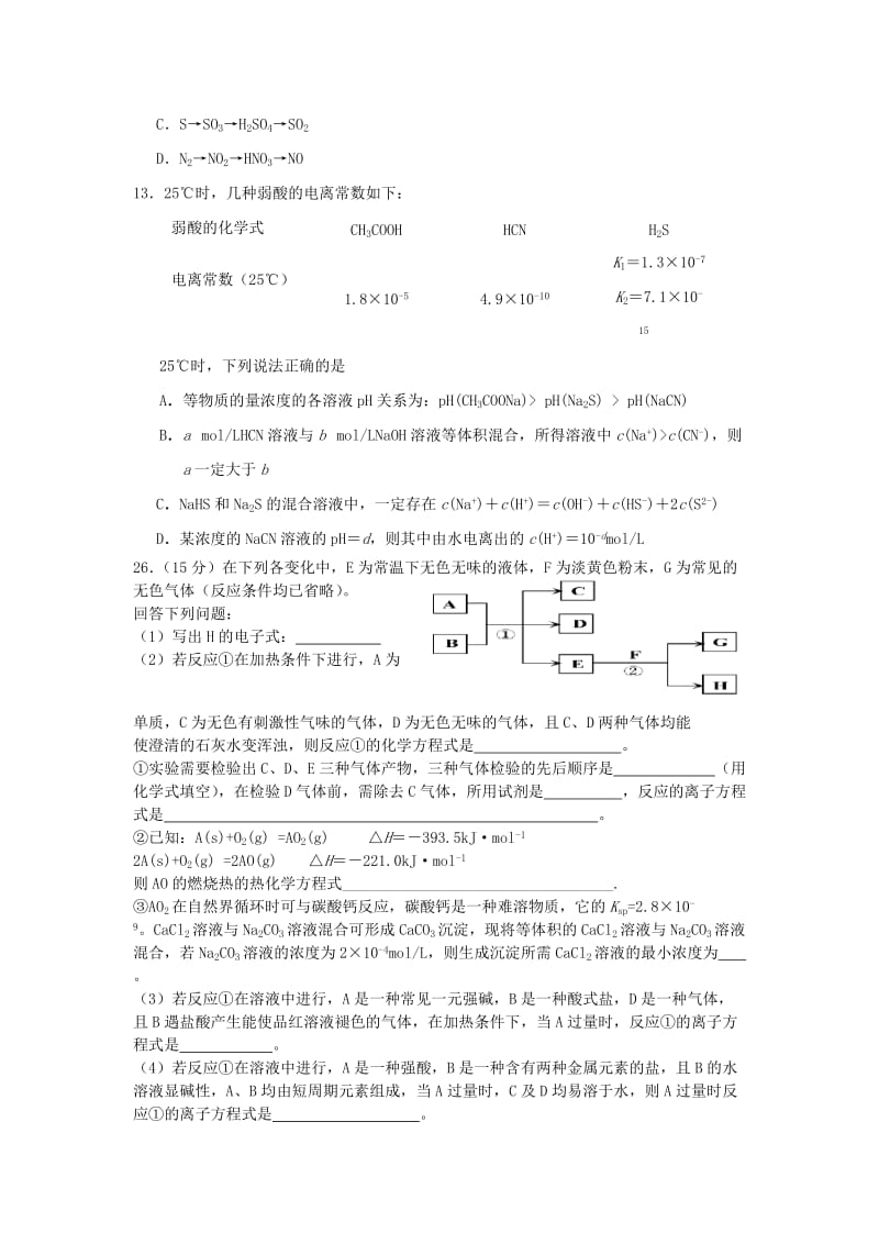 2019-2020年高三化学招生5月适应性考试.doc_第2页