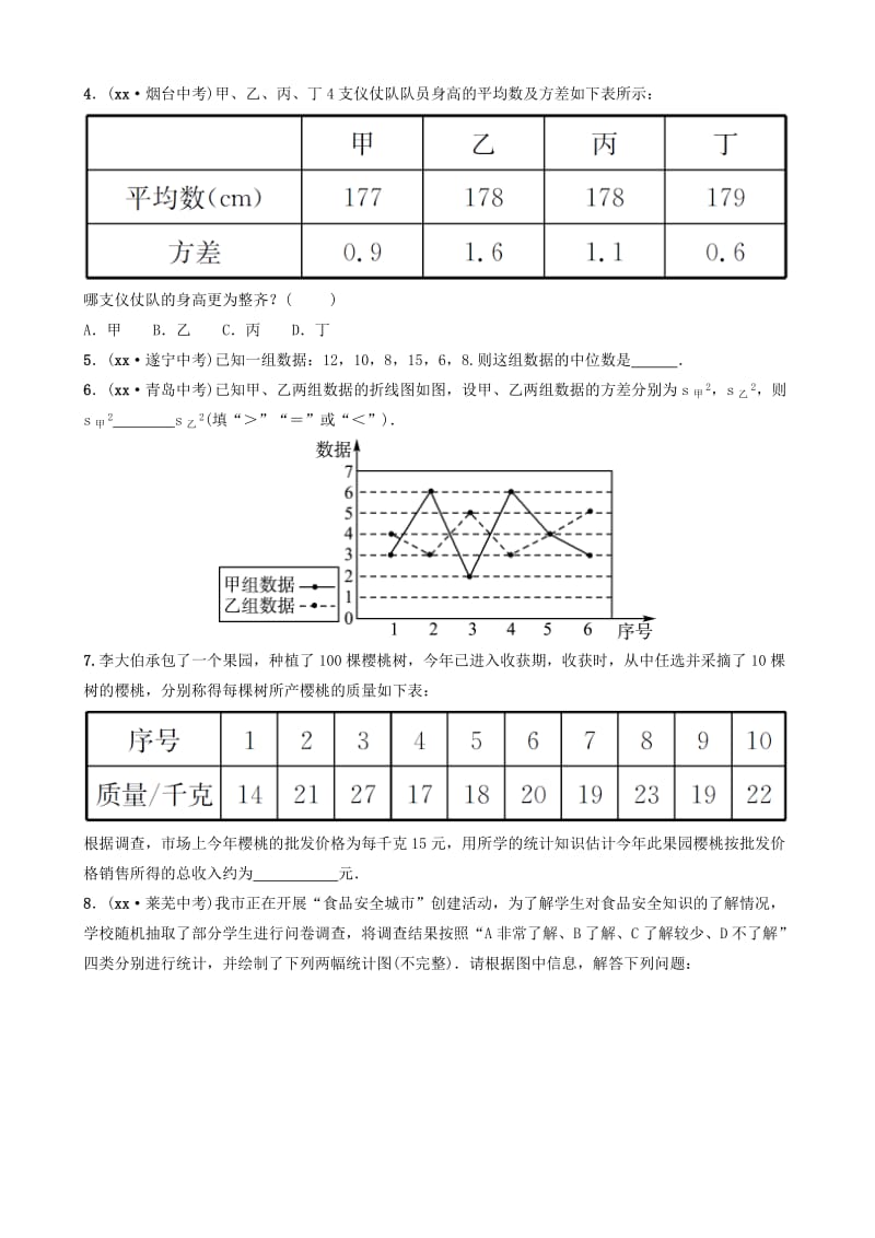 （枣庄专版）2019届中考数学总复习 第1部分 第八章 统计与概率 第一节 统计要题随堂演练.doc_第2页