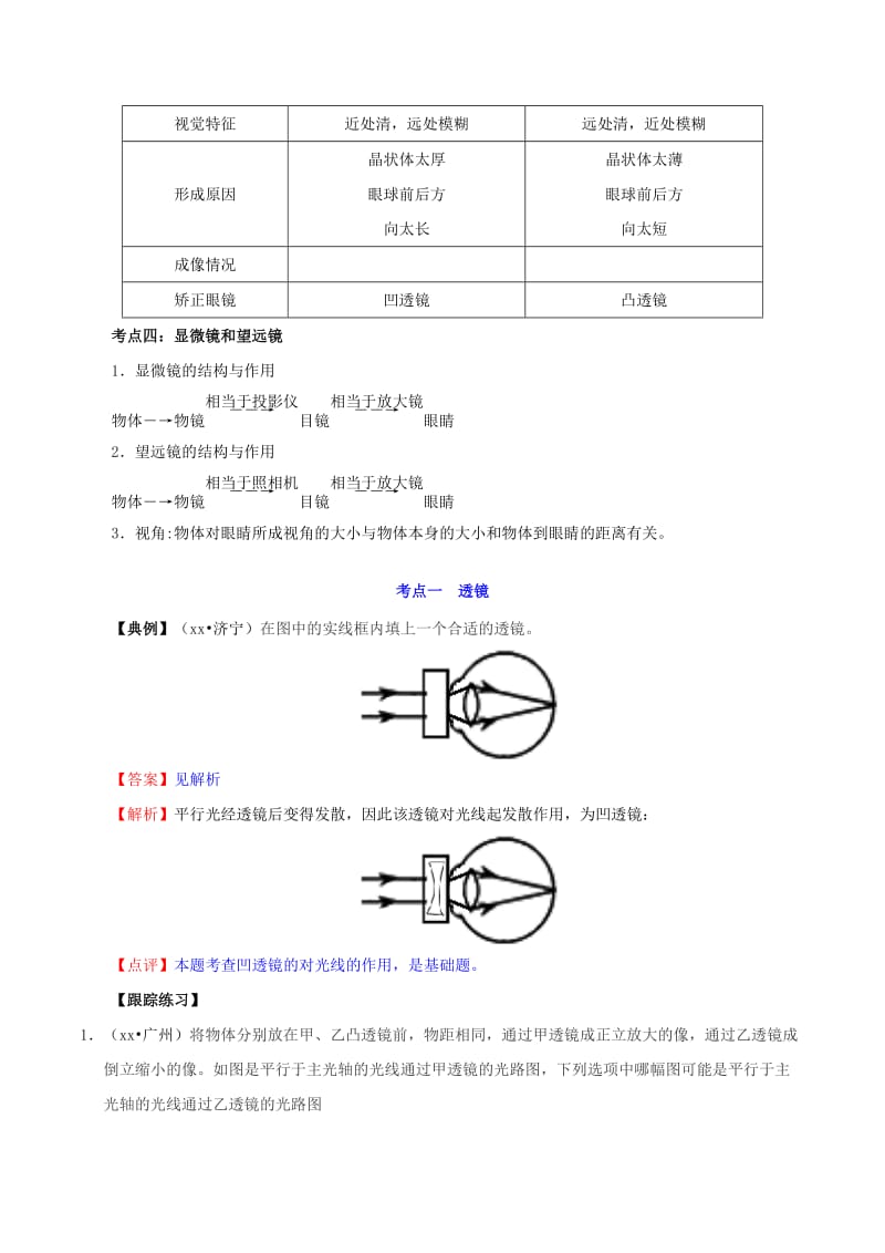 备考2019年中考物理知识点复习专练知识点精讲专题04透镜及其应用含解析.doc_第3页