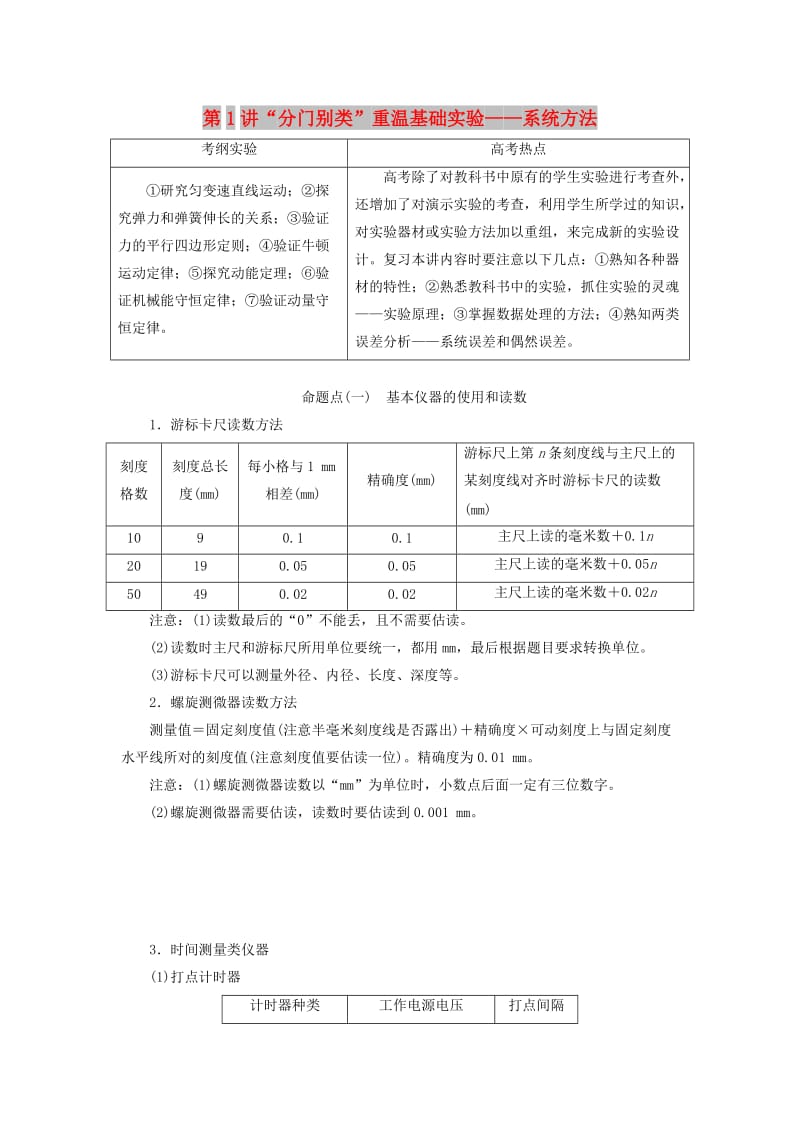 （通用版）2019版高考物理二轮复习 第一部分 第三板块 第1讲“分门别类”重温基础实验——系统方法讲义（含解析）.doc_第1页