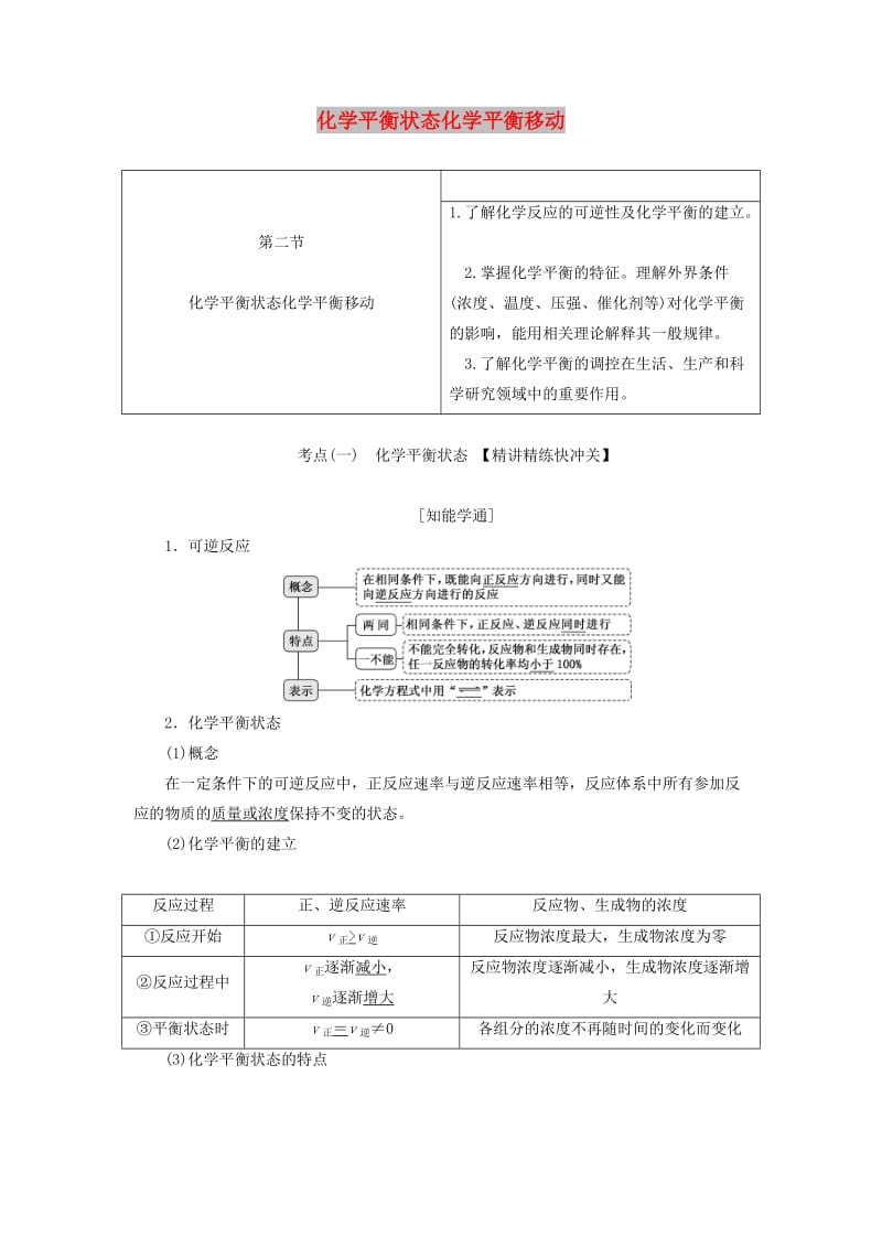 通用版2020版高考化学一轮复习第七章第二节化学平衡状态化学平衡移动学案含解析.doc_第1页