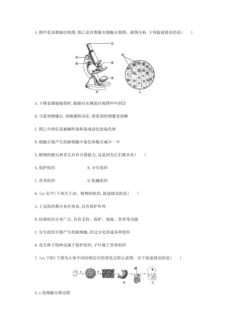 泰安地区2019年中考生物第一部分基础过关第3课时细胞怎样构成生物体复习练习.doc_第2页