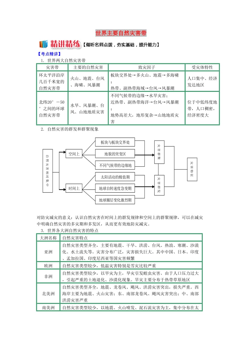 2018-2019学年高中地理 第一章 自然灾害概述 世界主要自然灾害带学案 湘教版选修5.doc_第1页