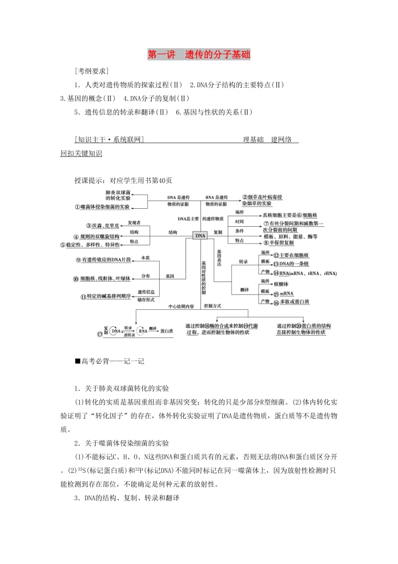 2019高考生物二轮复习 专题三 遗传、变异与进化 第一讲 遗传的分子基础学案.docx_第1页