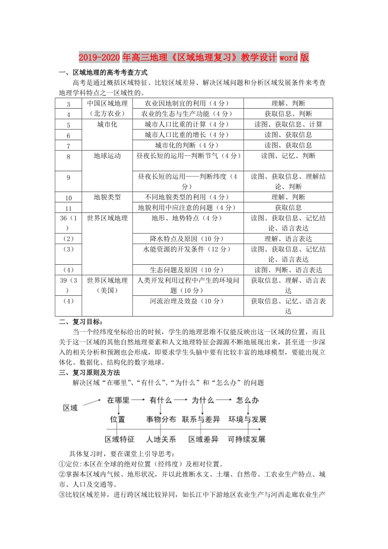 2019-2020年高三地理《区域地理复习》教学设计word版.doc_第1页