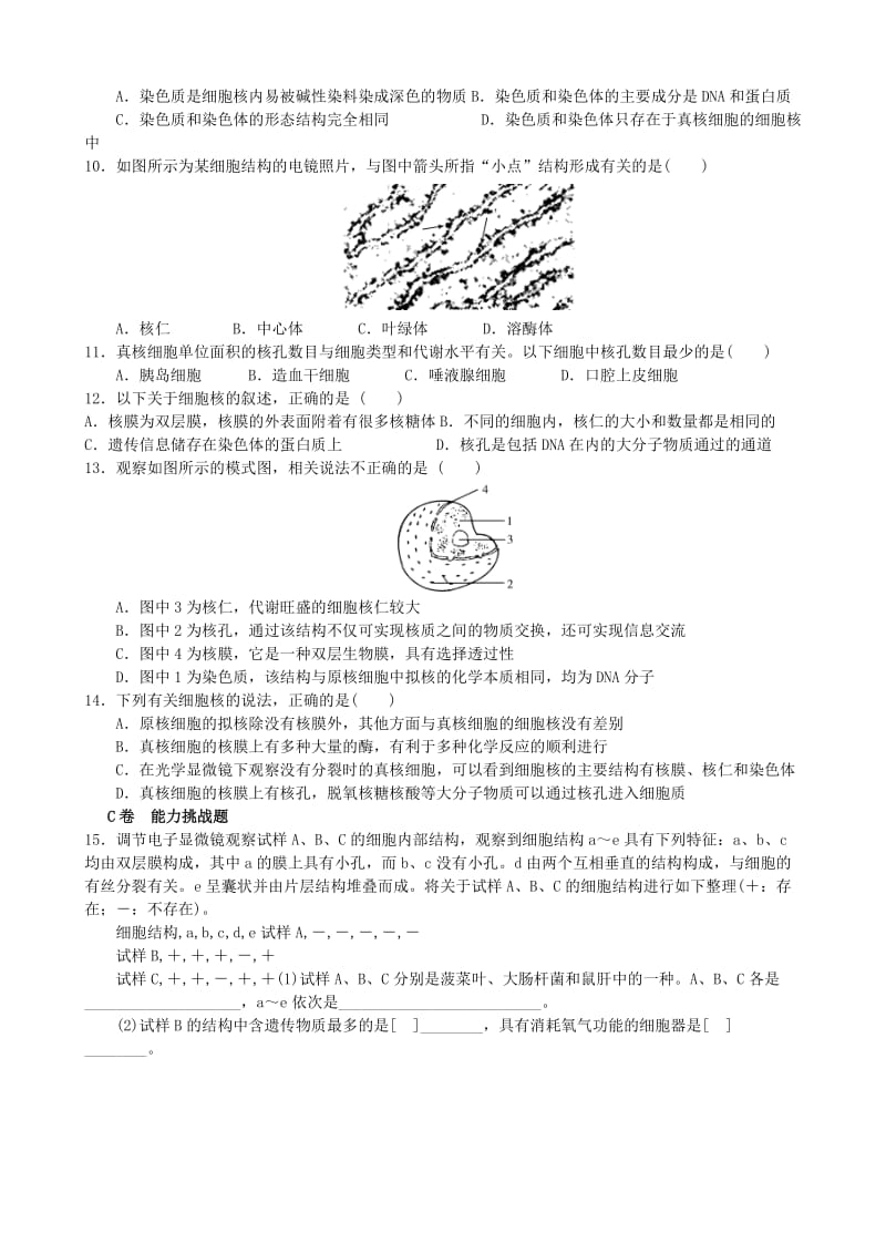 湖北省武汉市高中生物 第三章 细胞的基本结构 3.3 细胞核——系统的控制中心限时练 新人教版必修1.doc_第2页