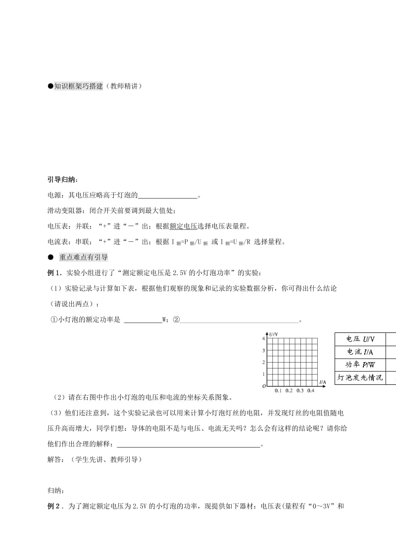 2019-2020年中考物理一轮复习 14 测量小灯泡的电功率导学案.doc_第2页