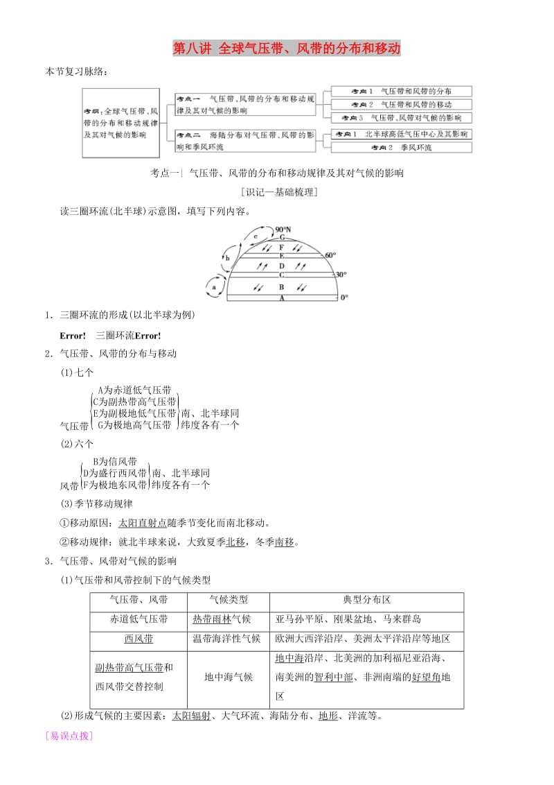 2019高考地理一轮复习 第八讲 全球气压带、风带的分布和移动讲练结合学案.doc_第1页