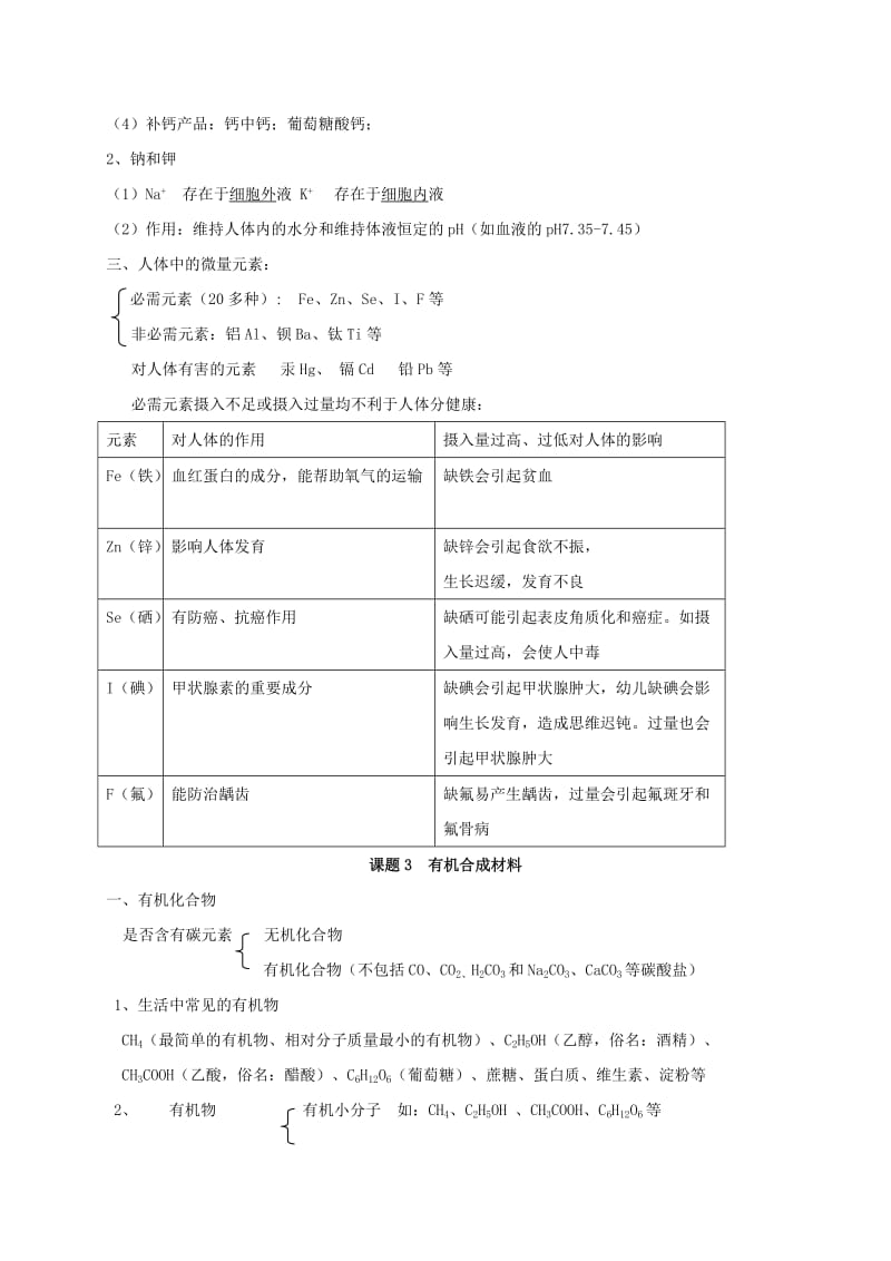 河北省邢台市桥东区九年级化学下册 第12单元 化学与生活复习学案（新版）新人教版.doc_第3页