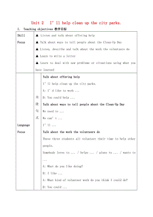 八年級(jí)英語(yǔ)下冊(cè) Unit 2 I’ll help to clean up the city parks教案 人教新目標(biāo)版.doc