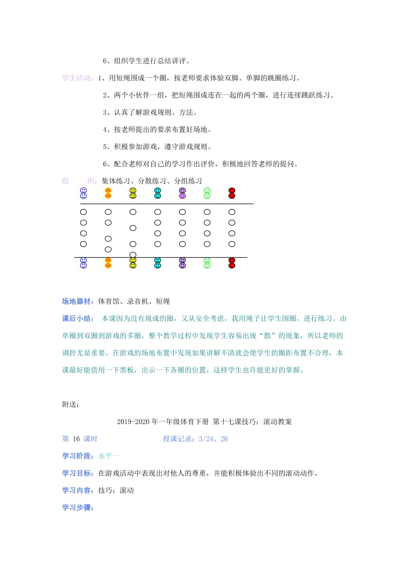 2019-2020年一年级体育下册 第十一课跳圈教案.doc_第2页