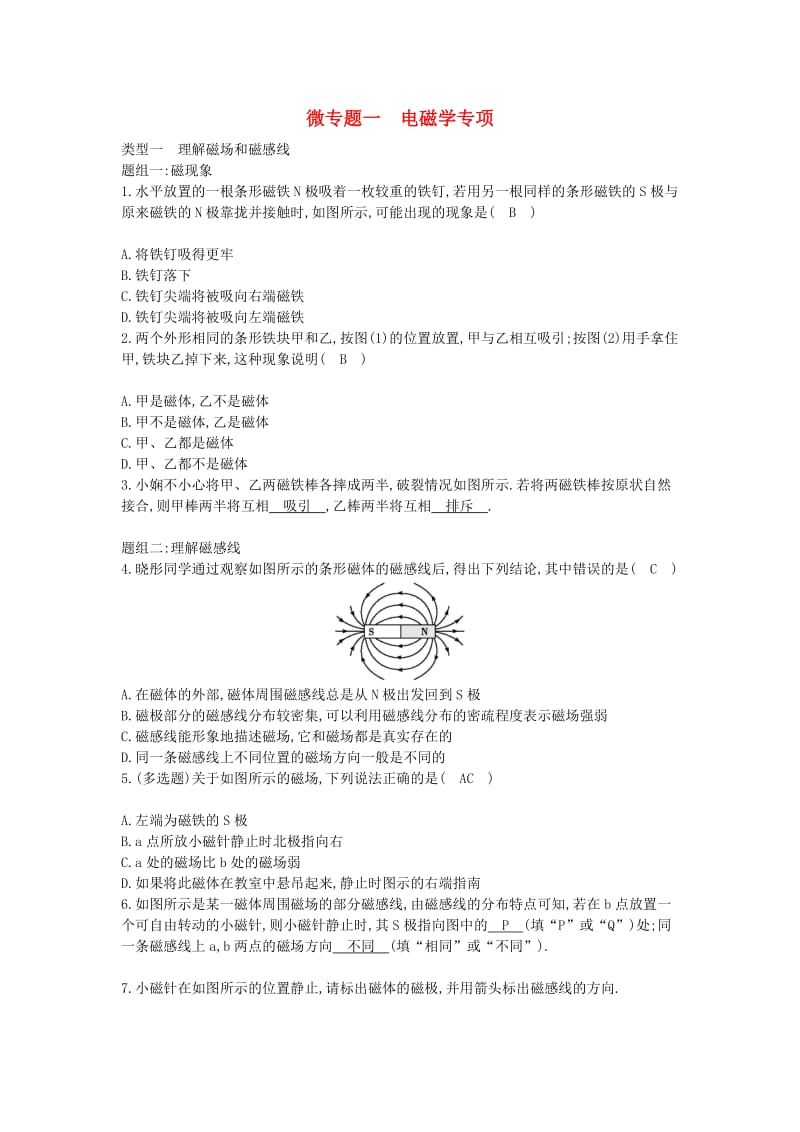 九年级物理下册 微专题一 电磁学专项 （新版）粤教沪版.doc_第1页