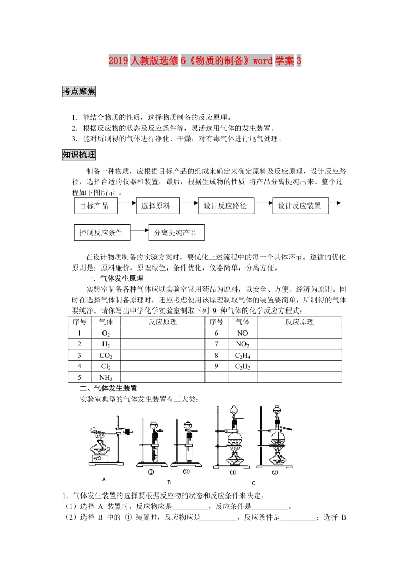 2019人教版选修6《物质的制备》word学案3.doc_第1页