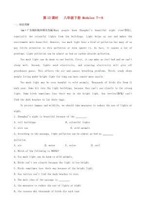 山東省濰坊市2019年中考英語總復(fù)習(xí) 第12課時 八下 Modules 7-8練習(xí).doc
