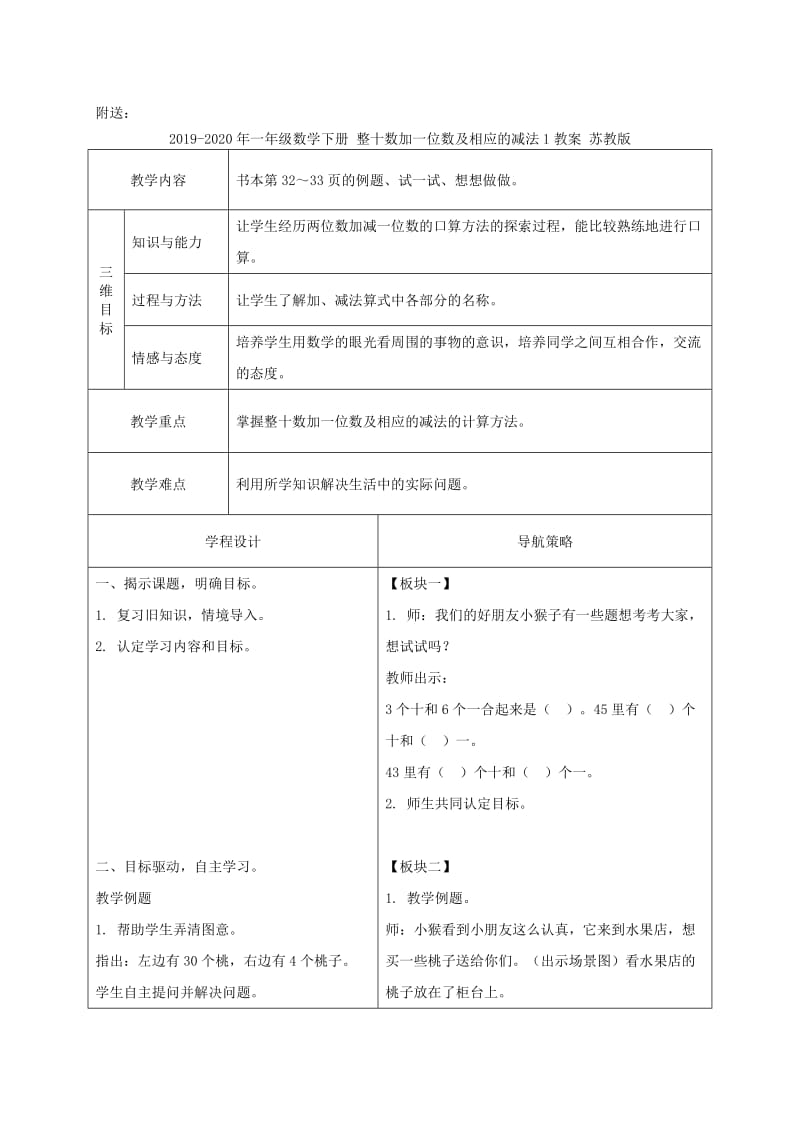 2019-2020年一年级数学下册 整十数加一位数及相应的减法 教学反思 苏教版.doc_第2页