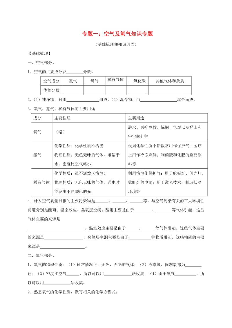 江苏省常州市天宁区中考化学专题复习 专题一 空气及氧气知识（基础梳理和知识巩固）.doc_第1页