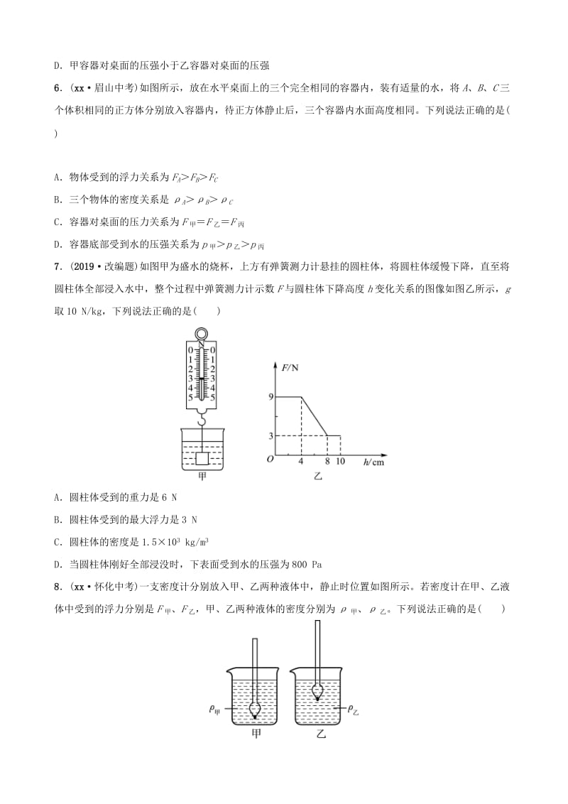 2019届中考物理 第八章 浮力复习练习.doc_第2页