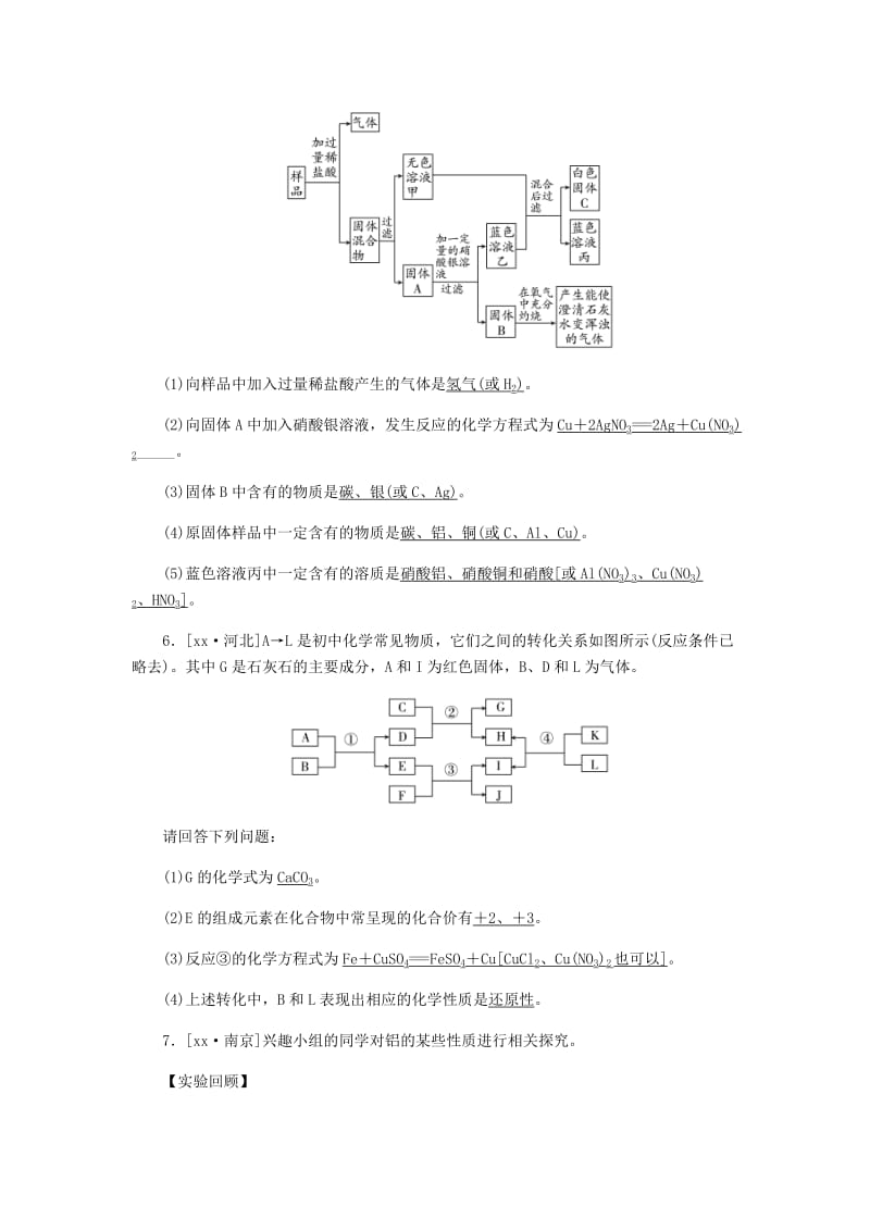 山东省泰安市2019年中考化学总复习 第十一讲 金属 第2课时 金属的化学性质练习.doc_第3页