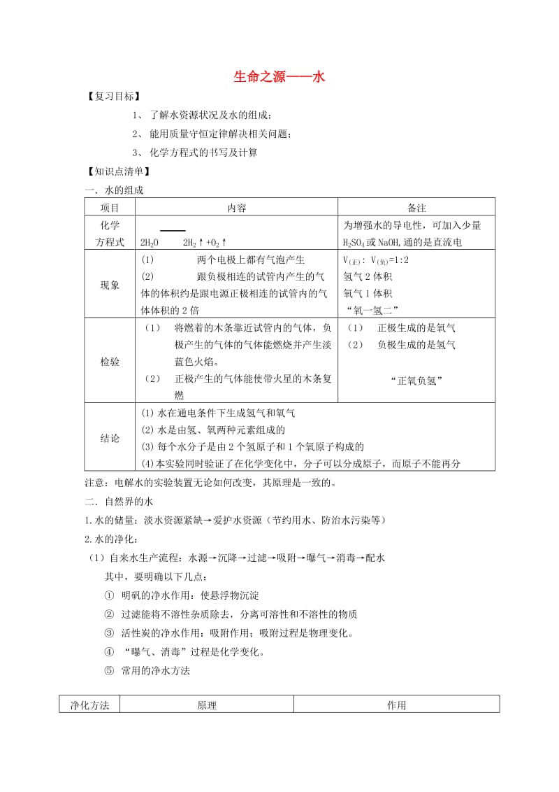 内蒙古鄂尔多斯市东胜区九年级化学上册 第四章 生命之源-水学案1（新版）粤教版.doc_第1页