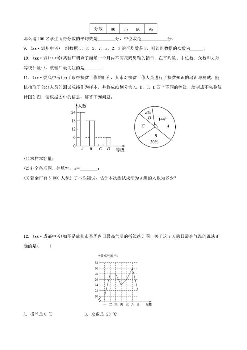 潍坊专版2019中考数学复习第1部分第八章统计与概率第一节统计检测.doc_第2页