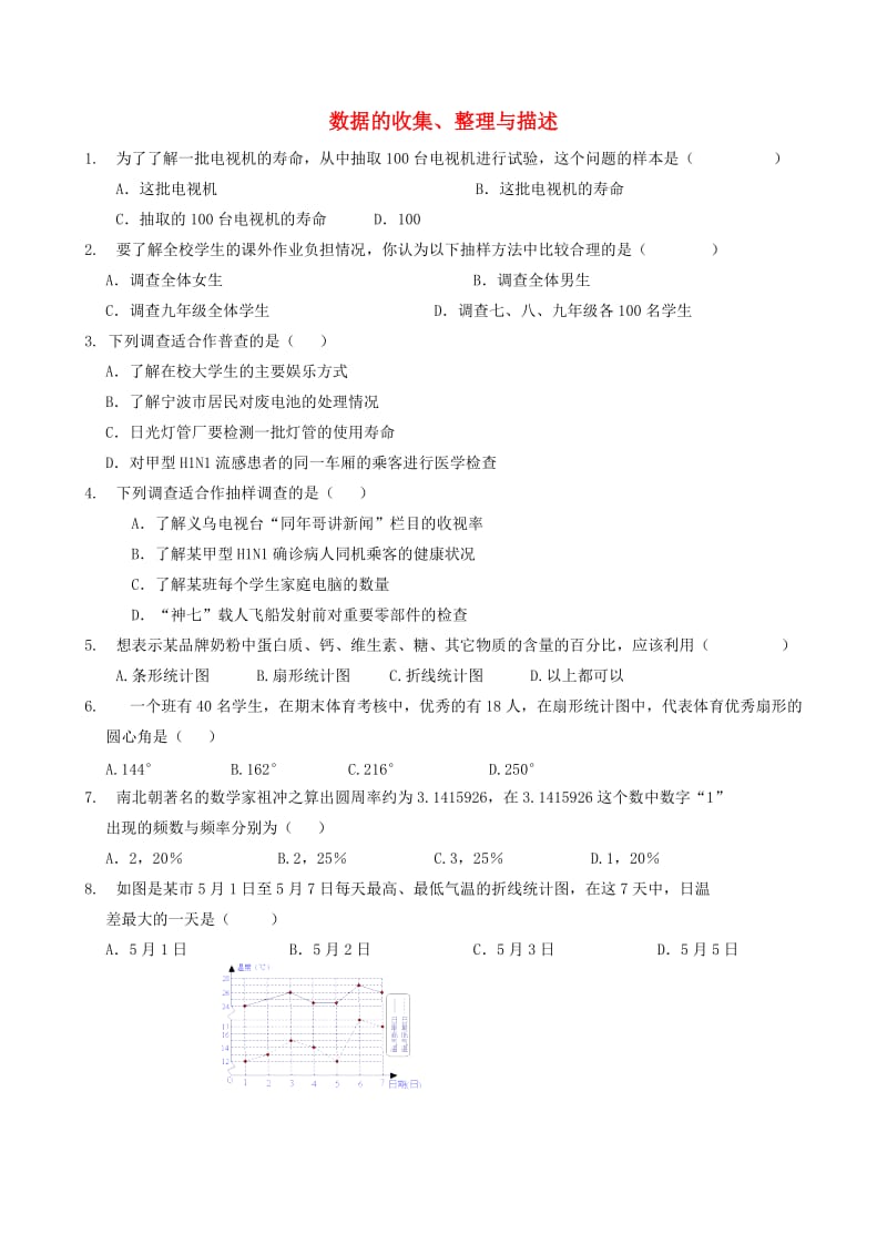 中考数学专项复习 数据的收集、整理与描述练习.doc_第1页