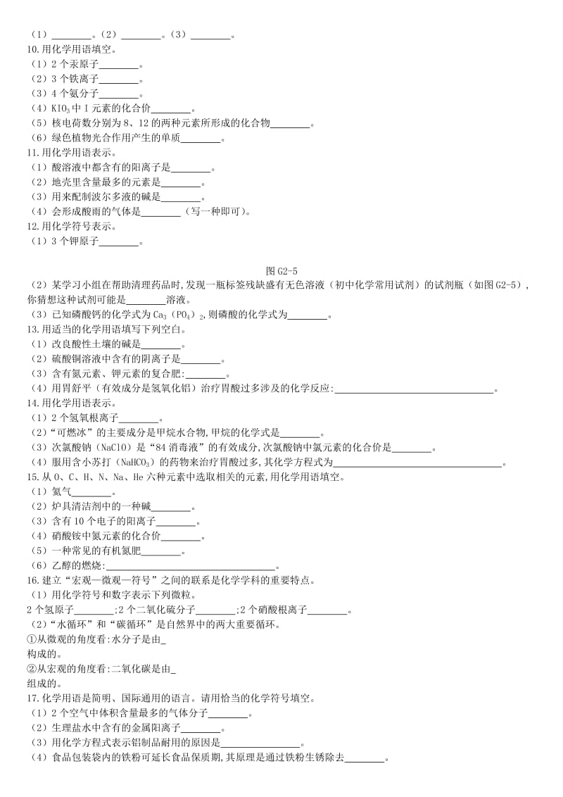 江苏省徐州市2019年中考化学专项复习 专项（二）化学用语练习.doc_第2页