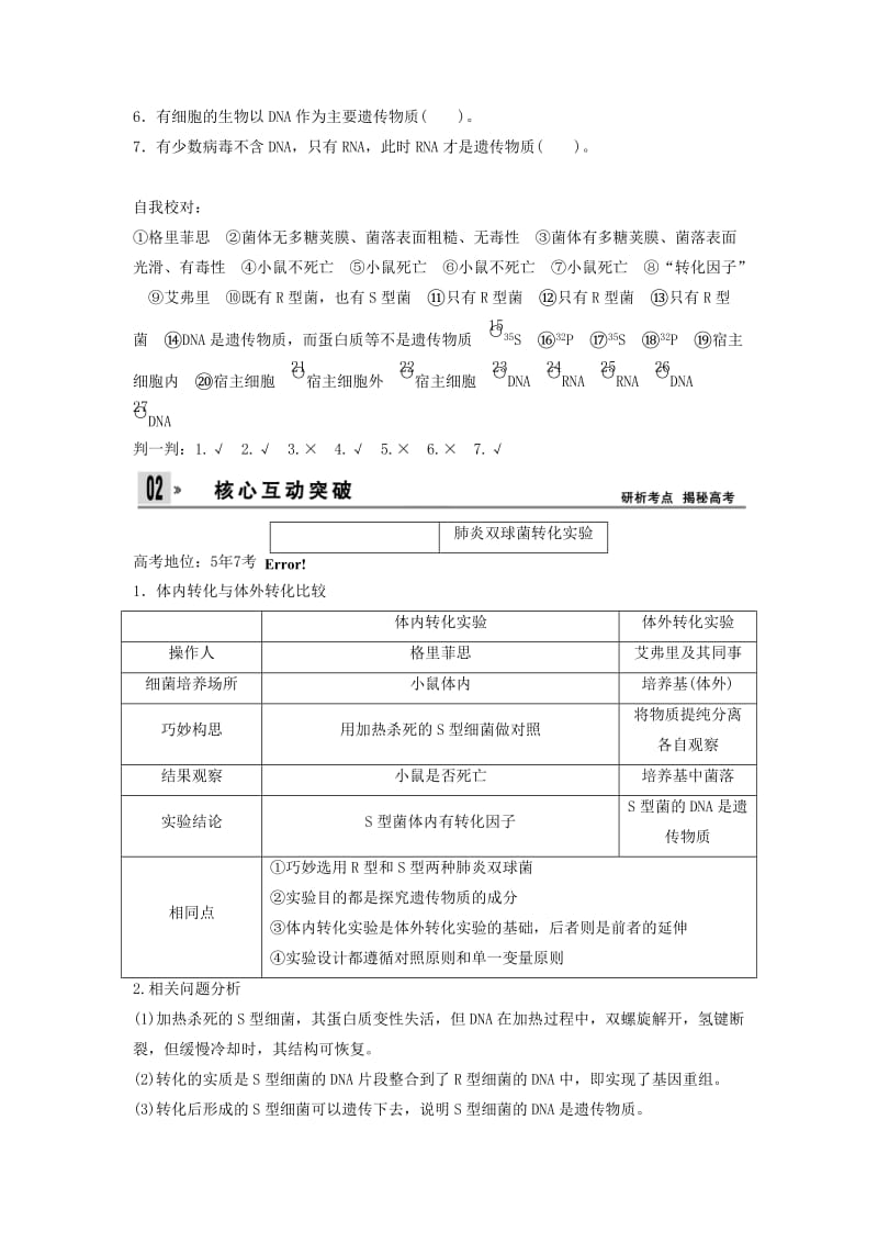 2019-2020年高考生物一轮复习方案 2-1 DNA是主要的遗传物质 新人教版必修2.doc_第3页