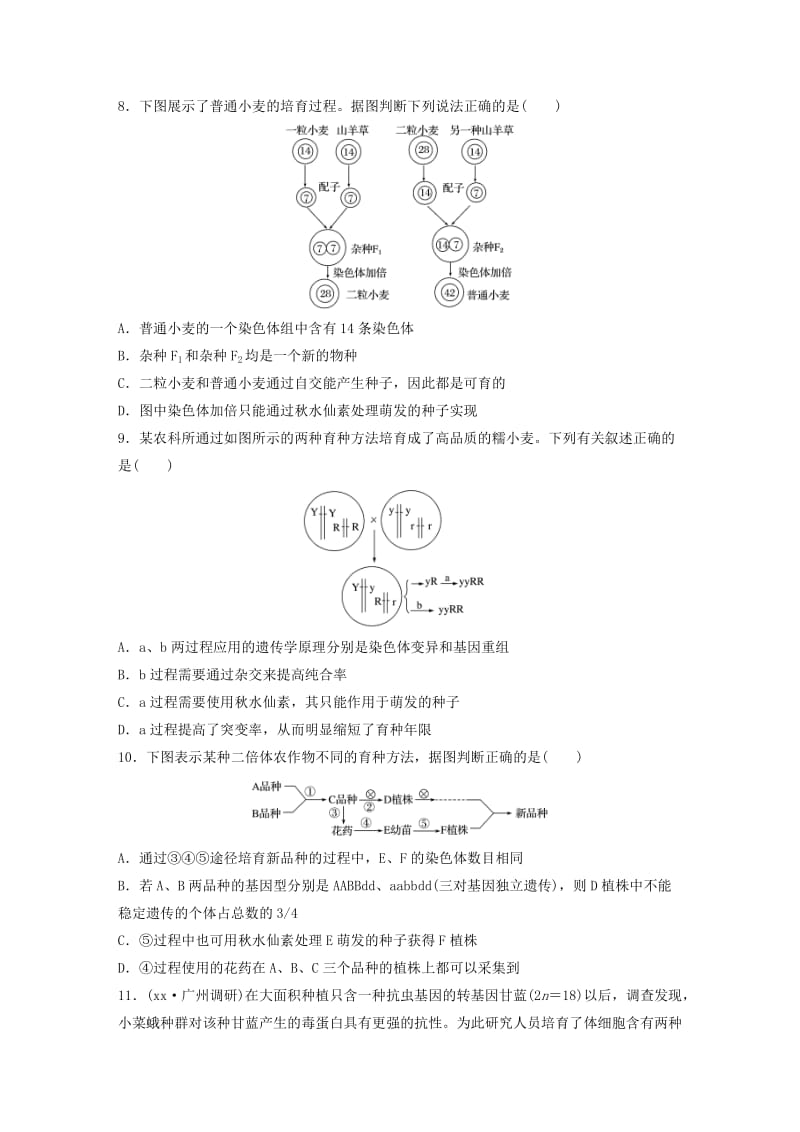 2019-2020年高考生物一轮复习71练第47练聚集杂交育种、诱变育种、单倍体育种和多倍体育种.doc_第3页