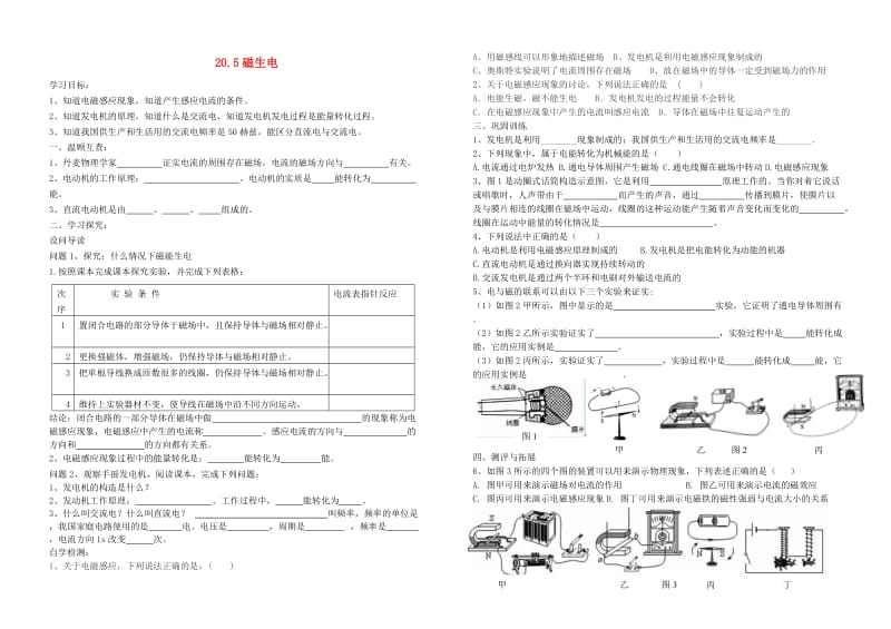 九年级物理全册 20.5磁生电学案（新版）新人教版.doc_第1页