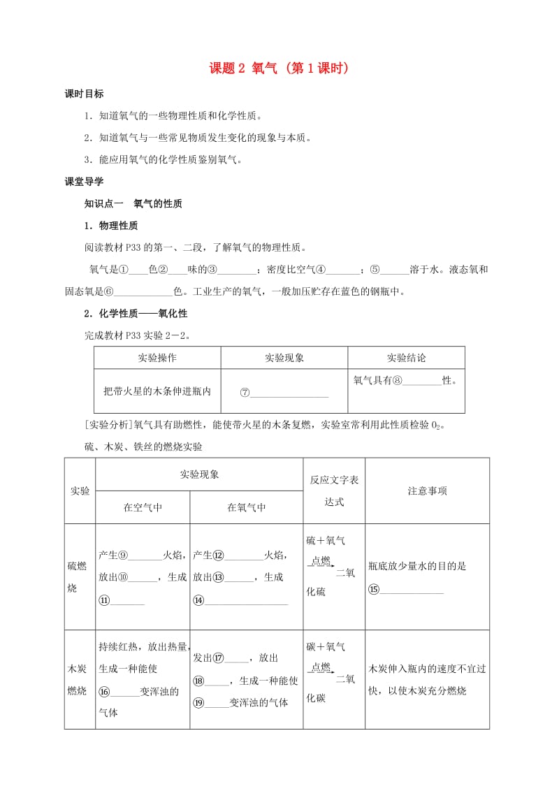 九年级化学上册 第二章 我们周围的空气 课题2 氧气（第1课时）课时导学案 （新版）新人教版.doc_第1页